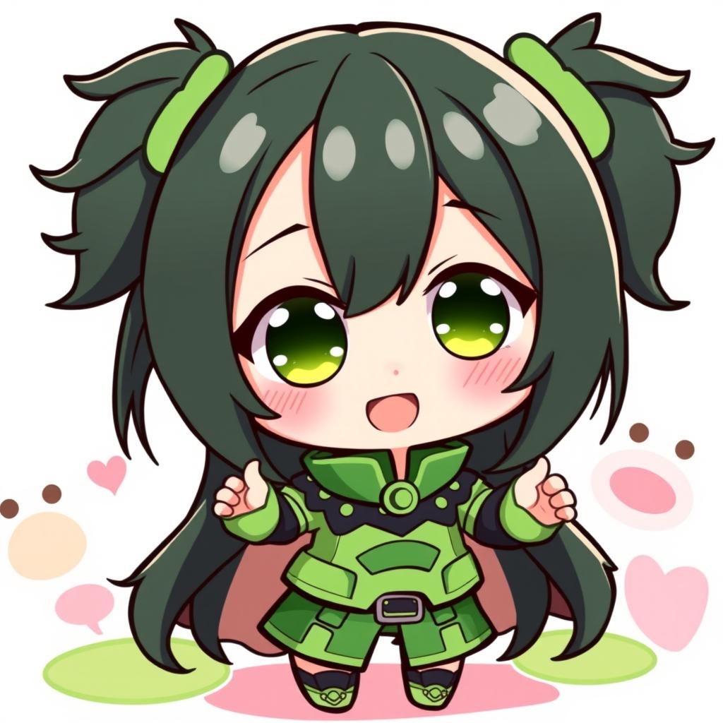 A cute chibi illustration of Tsuyu Asui from 'My Hero Academia', featuring her adorable and simplified design