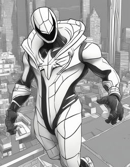 Fortnite-themed colouring sheet featuring an intricate outline of Venom skin in Tilted Towers.