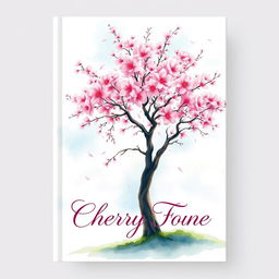 A stunning book cover design featuring a watercolor painting of a cherry blossom tree in full bloom