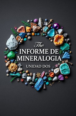 A striking cover design for a report titled 'INFORME DE MINERALOGIA UNIDAD DOS'