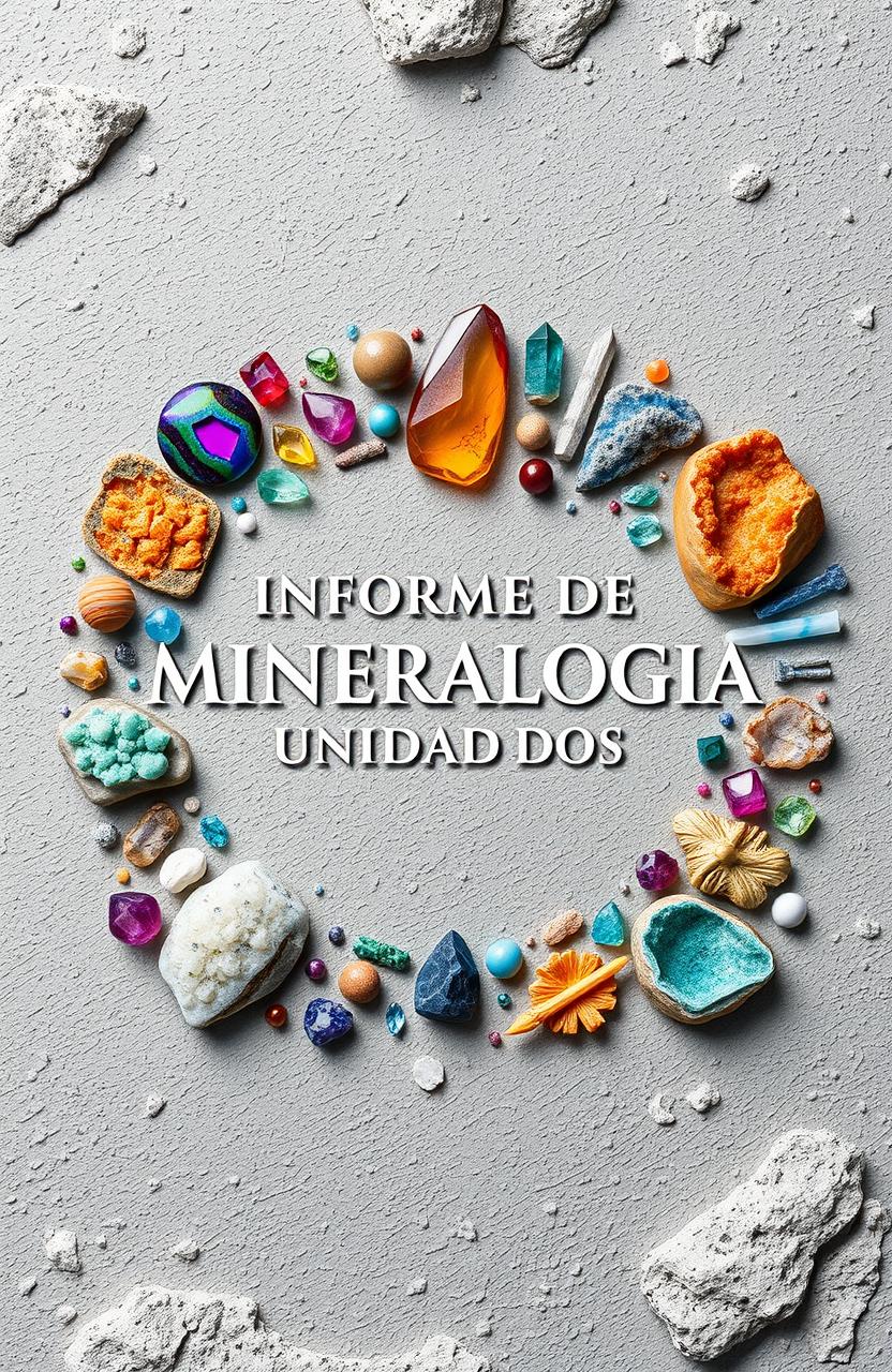 A striking cover design for a report titled 'INFORME DE MINERALOGIA UNIDAD DOS'