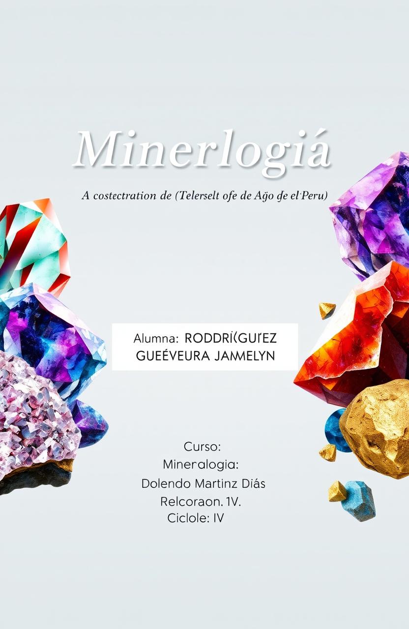 A visually striking cover page for a mineralogy subject, featuring the title 'Mineralogía' prominently at the top