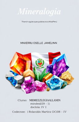 A visually striking cover page for a mineralogy subject, featuring the title 'Mineralogía' prominently at the top