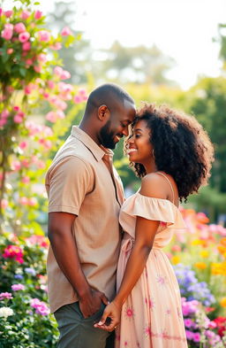 An interracial couple, with the man being white and the woman having brown skin and curly hair