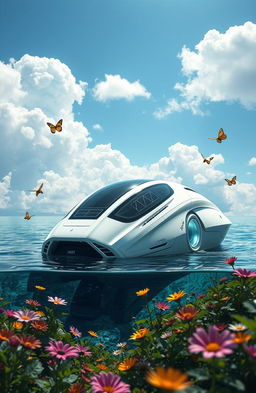 A beautifully designed futuristic module, showcasing sleek, aerodynamic lines and a sophisticated exterior with integrated solar panels and bio-luminescent features