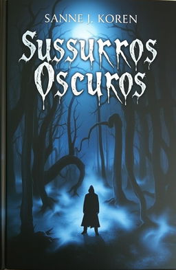 A dark and eerie book cover titled 'Sussurros Oscuros'