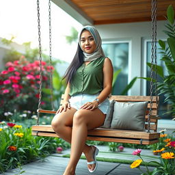 A full-body image of a beautiful 21-year-old woman showcasing a modern and stylish appearance