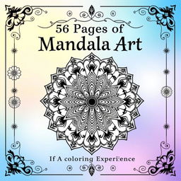 A striking cover design for a 56-page mandala coloring book, specifically sized at 1600 pixels in width and 2560 pixels in height