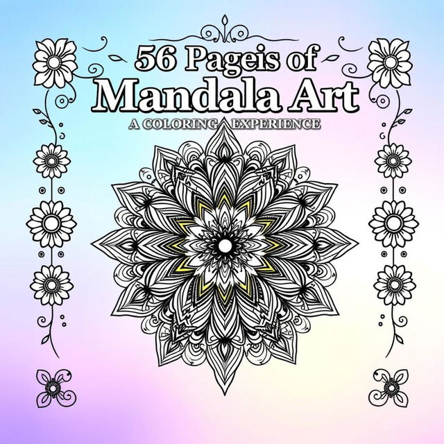 A striking cover design for a 56-page mandala coloring book, specifically sized at 1600 pixels in width and 2560 pixels in height