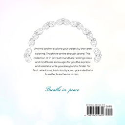 A visually appealing back cover design for a 56-page mandala coloring book, sized at 1600 pixels in width and 2560 pixels in height