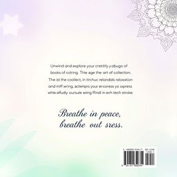 A visually appealing back cover design for a 56-page mandala coloring book, sized at 1600 pixels in width and 2560 pixels in height