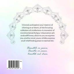 A visually appealing back cover design for a 56-page mandala coloring book, sized at 1600 pixels in width and 2560 pixels in height