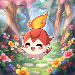 A lively and whimsical creature inspired by Guoba from Genshin Impact, depicted in a chibi art style