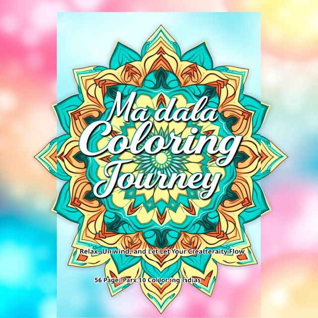 A captivating front cover design for a 56-page mandala coloring book, sized at 1600 pixels in width and 2560 pixels in height