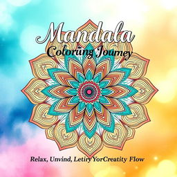 A captivating front cover design for a 56-page mandala coloring book, sized at 1600 pixels in width and 2560 pixels in height