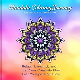 A visually stunning front cover for a 56-page mandala coloring book, showcasing intricate mandala patterns that evoke a sense of calm and invitation