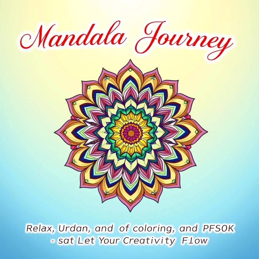 A cover design for a 56-page mandala coloring book featuring intricate and inviting mandala patterns, radiating a calming energy