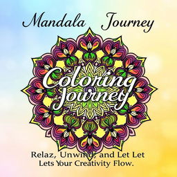 A cover design for a 56-page mandala coloring book featuring intricate and inviting mandala patterns, radiating a calming energy