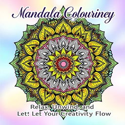 A cover design for a 56-page mandala coloring book featuring intricate and inviting mandala patterns, radiating a calming energy