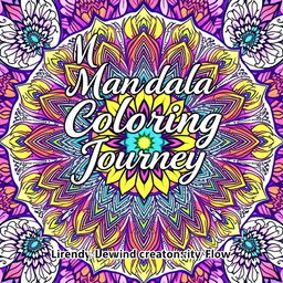 A cover design for a 56-page mandala coloring book featuring intricate and inviting mandala patterns, radiating a calming energy