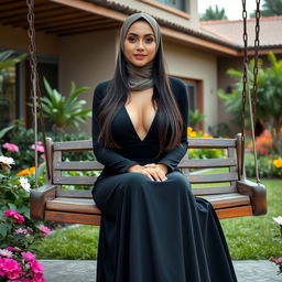 A full-body image of a beautiful 21-year-old woman with Arab features, radiating elegance and grace