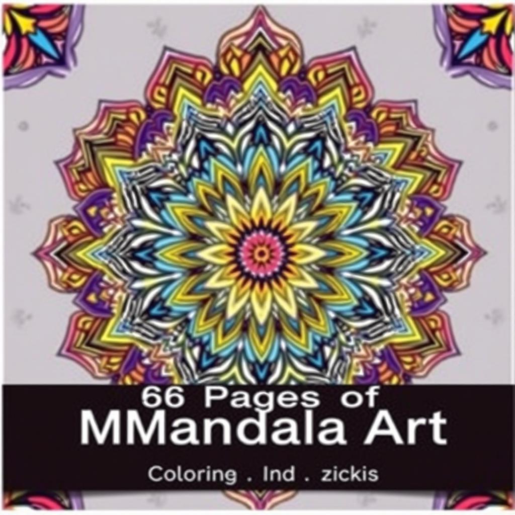 A stunning front cover for a mandala coloring book, prominently featuring intricate mandala patterns that are beautifully colored in a vibrant palette