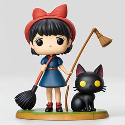 Studio Ghibli-themed Funko Pop vinyl figure of Kiki from 'Kiki's Delivery Service' with her broomstick and black cat Jiji, against a white background