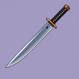 A detailed pixel art representation of a Japanese tanto knife, featuring a traditional curved blade and a distinctive hilt