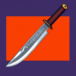 A detailed pixel art representation of a Japanese tanto knife, featuring a traditional curved blade and a distinctive hilt