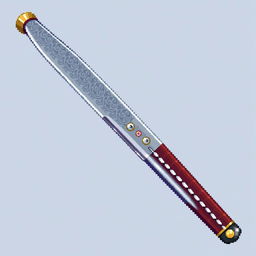 A detailed pixel art representation of a Japanese tanto knife, featuring a traditional curved blade and a distinctive hilt