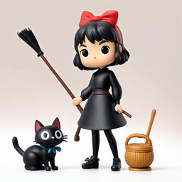 Studio Ghibli-themed Funko Pop vinyl figure of Kiki from 'Kiki's Delivery Service' with her broomstick and black cat Jiji, against a white background