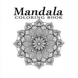 A striking front cover for a mandala coloring book, featuring a large, intricate mandala design at the center that captures attention with its elaborate details