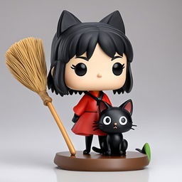 Studio Ghibli-themed Funko Pop vinyl figure of Kiki from 'Kiki's Delivery Service' with her broomstick and black cat Jiji, against a white background