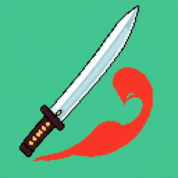 A charming pixel art depiction of a Japanese tanto, showcasing its unique shape and features