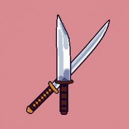 A charming pixel art depiction of a Japanese tanto, showcasing its unique shape and features