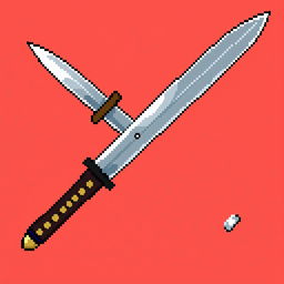 A charming pixel art depiction of a Japanese tanto, showcasing its unique shape and features