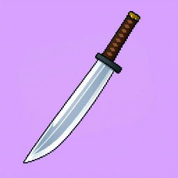 A charming pixel art depiction of a Japanese tanto, showcasing its unique shape and features