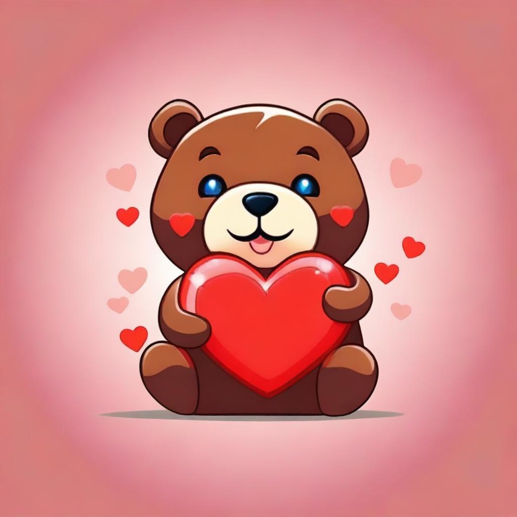 A cute vector-style emoji of a bear lovingly holding a vibrant red heart.