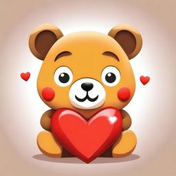 A cute vector-style emoji of a bear lovingly holding a vibrant red heart.