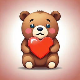 A cute vector-style emoji of a bear lovingly holding a vibrant red heart.