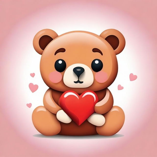 A cute vector-style emoji of a bear lovingly holding a vibrant red heart.