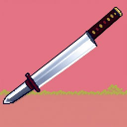 A vibrant pixel art depiction of a Japanese tanto, showcasing its classic, elegant design