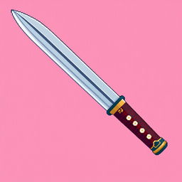 A vibrant pixel art depiction of a Japanese tanto, showcasing its classic, elegant design