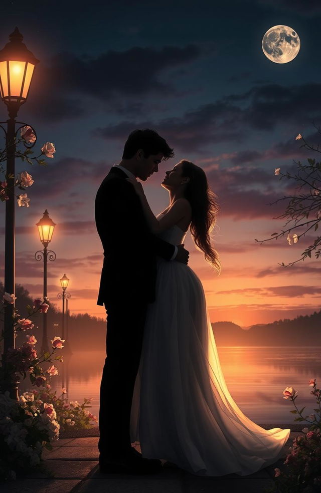 A captivating romantic scene blending elements of darkness and light