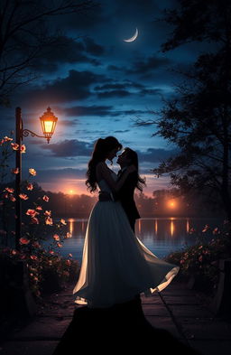 A captivating romantic scene blending elements of darkness and light