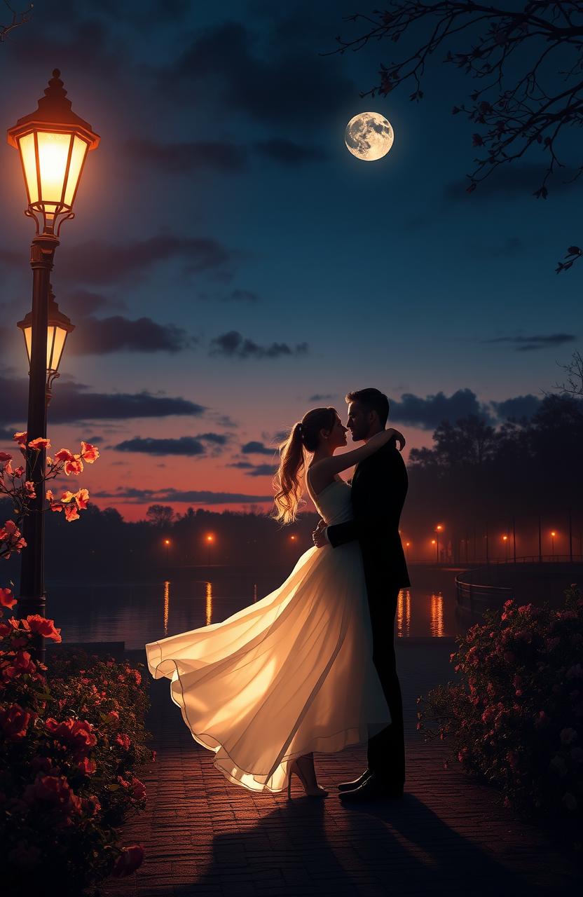 A captivating romantic scene blending elements of darkness and light