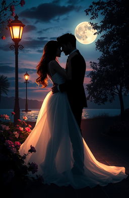 A captivating romantic scene blending elements of darkness and light