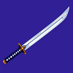 A detailed pixel art representation of a Japanese tanto sword, capturing the elegance of its traditional design