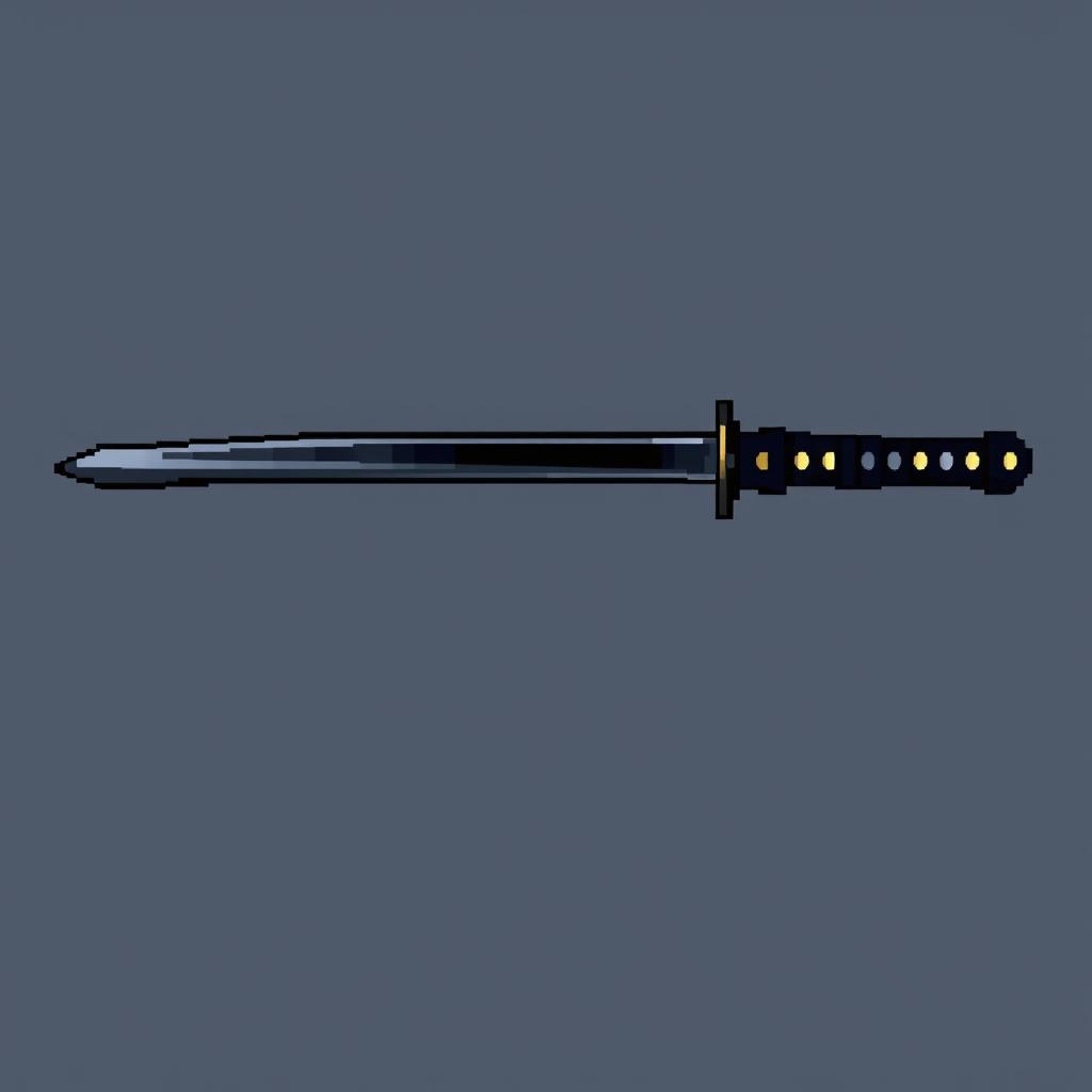 A compact 16x16 pixel art depiction of a Japanese black katana