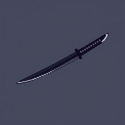 A compact 16x16 pixel art depiction of a Japanese black katana
